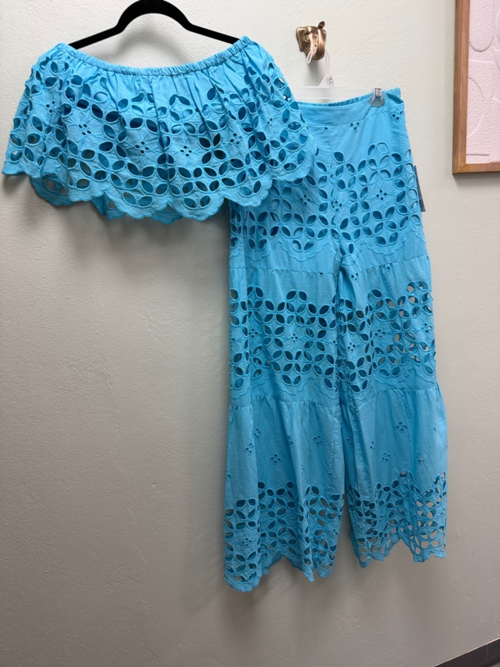Bright Blue Eyelet Two-Piece pants Set - Picture 1 of 6